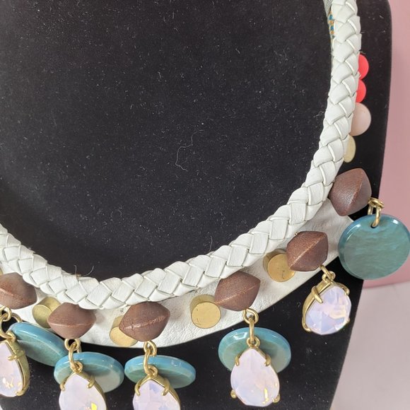 J. Crew Leather, Wood & Crystal Drops Necklace - Picture 7 of 16